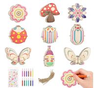 SPOKKI 57 Pcs Wooden Craft Animals with Watercolor Pen & Sticker, Wood Flower Butterfly Cutouts Ornament for Home, Wooden Ornaments for Crafts Shapes for Crafts Creative DIY Arts