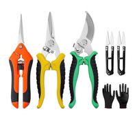 SPOKKI 6 Pcs Garden Secateurs Heavy Duty Set, 3 Pruning Secateurs + 2 Household Scissors + Gloves, Garden Snips Pruning, Pruning Shears for Gardening for Plants, Gardening, Trimming, Garden Tools