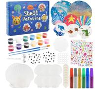 SPOKKI 72 Pcs Sea Shell Painting Kit Kids with No-Holes, Educational DIY Kids Sea Shell Painting Kit, Arts and Crafts for Ages 5-12, Birthday Easter Rainy Day Gifts