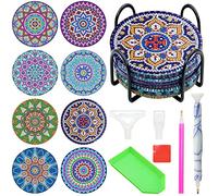 SPOKKI 8 Pcs Diamond Painting Coasters With Holder, DIY Mandala Cup Art Kits With Pen, Shining Drink Cork Base, Arts and Crafts for Adults Kids