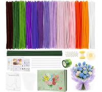 SPOKKI 800 Pieces Pipe Cleaners Flower Set (13 Colours) Pipe Cleaners for Crafts Flowers DIY Set, Pipe Cleaner Flower Set with Instructions, Chenille Wire, Flower Stamp, Flower Wire & Tape