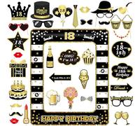 SPOKKI Photograph Inflatable Background 18, Photo Booth Frame 18th Party Decorations, 34 Pcs Different Black & Gold Photo Props For Birthday Party, Birthday Inflatable Selfie Frame For Boys & Girls