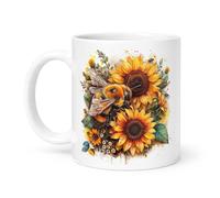 Spomo Bee and Sunflowers Watercolor Style Vibrant Nature Inspired Floral Design Ceramic Mug Gift for Garden and Nature Lovers