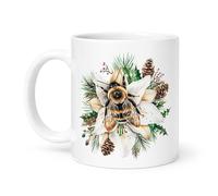 Spomo Botanical Mug - Bumblebee on White Lily with Pine Cones, Gift for Nature Lovers in The UK