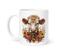 Spomo Cow Portrait Mug with Floral Wreath - Rustic for Animal Lovers, Gift for Nature Enthusiasts in The UK