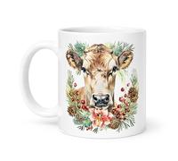 Spomo Cow Portrait Mug with Pine Cones and Berries - Rustic Nature-Inspired Coffee Mug, Gift for Nature Lovers in The UK