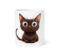 Spomo Cute Brown Cartoon cat with Big Eyes Illustration in Whimsical Style Coffee Mug Ceramic Mug Gift for cat Lovers and Animal Art Enthusiasts