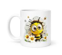 Spomo Cute Cartoon bee Design with Floral and Broken wall Elements in Whimsical Style Coffee Mug Playful and Charming Ceramic Mug Gift for Nature and Animal Lovers