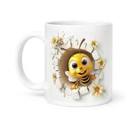 Spomo Cute Cartoon bee with Flowers and Broken wall 3D Illustration Playful Design Cheerful Decorative Style Ceramic Mug Gift for Children and bee Lovers