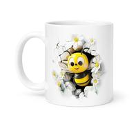 Spomo Cute Cartoon bee with Flowers and Cracked wall 3D Effect Playful Design Ceramic Mug Gift for Nature Lovers and Kids