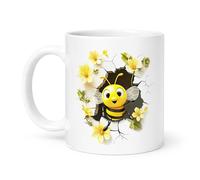 Spomo Cute Cartoon bee with Yellow Flowers 3D wall Art Style Vibrant Colorful Design Ceramic Coffee Mug Fun Gift for Nature Lovers and Kids