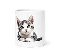 Spomo Cute Kitten Illustration Watercolor Style Adorable Gray and White cat Design Ceramic Mug for Animal Lovers Gift