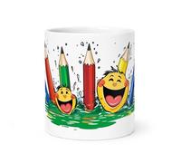Spomo Happy Face Cartoon Characters Coffee Mug - Fun Gift for Artists and Creative Minds, Colourful, for Birthdays or Special Occasions in The UK
