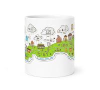 Spomo Neighborhood Map Coffee Mug - Detailed Homes and Clouds, Housewarming Gift for New Homeowners in The UK