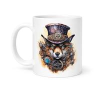 Spomo Steampunk Fox Portrait with Mechanical Gears and Vintage top hat Watercolor Style Detailed Illustration Ceramic Mug Gift for Animal and Fantasy Art Lovers