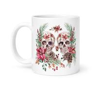 Spomo Sugar Skull Mug with Poinsettia & Pine Cone - Seasonal Gift for Mum, Coffee Mug for Holiday Celebrations in The UK