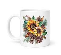 Spomo Sunflower and Pine Cone Mug - Rustic Nature Inspired, Seasonal Gift for Mum, for Autumn Coffee Lovers in The UK