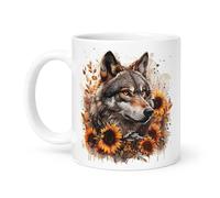 Spomo Wolf Portrait Mug with Sunflower - Gift for Animal Lovers, Coffee Mug for Nature Enthusiasts in The UK