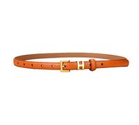 SPOMUNT Women Gold Buckle Design Skinny Leather Belt Jeans Belt for Pants in Pin Buckle Belt, Womens Belts for Dress, Orange, 102cm(Fits pants size 25"-33")