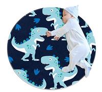 SpONda Small Area Rugs Bathroom Rugs Dinosaur Navy Blue Non-Slip Throw Rug Floor Carpet Door Mat for Sofa Bedroom Nursery Decor, (Round - 3.2ft Diameter)