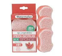 Spongeables Pedi-Scrub Foot Buffer, The Soap is in the Sponge, Contains Tea Tree Oil, Foot Exfoliating Sponge with Heel Buffer and Pedicure Oil, 20+ Washes, Watermelon Scent, 2 oz Sponge, Pack of 3