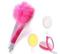 Sponge Bath Applicator - Foldable Back Shower Brush with Long Handle and 4 Soft Lotion Pads | Removable Scrubber for Improved Skin Health, Gentle Cleansing, Older Bathing Aid and Daily S