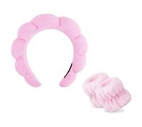 Sponge Face Wash Headband and Wristband Set, Spa Makeup Skincare Terry Cloth Bubble Soft Headbands, for Women Girl Puffy Padded Non Slip Thick Hair Accessory(Pink)