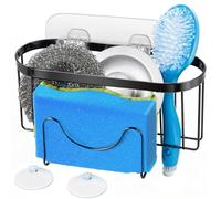 Sponge Holder for Kitchen Sink, 3-in-1 Kitchen Sink Caddy Dish Sponge Holder With Suction Cup, SUS304 Stainless Steel Hanging Sink Organizer Kitchen Accessories for Place Basket Brush, Black