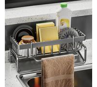 Sponge Holder for Kitchen Sink,Sink Caddy Organizer with Rag Holder,Countertop Self-Draining Sponges Caddy-Gray