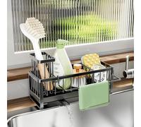 Sponge Holder Kitchen Sink Caddy Organizer, 316 Stainless Steel Kitchen Soap Dispenser Caddy Organizer with Auto Drain Tray, Sink Rack for Kitchen & Bathroom Holding Sponge and Towel (small)