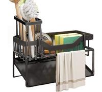 Sponge Holder Kitchen Sink Caddy Organizer, 316 Stainless Steel Kitchen Soap Dispenser Caddy Organizer with Auto Drain Tray, Sink Rack for Kitchen & Bathroom Holding Sponge and Towel (mid)