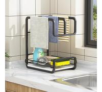 Sponge Holder with Drain Pan for Kitchen Sink Kitchen Rag Organizer and Drying Rack Rag Storage draining Rack Cloth Rack Kitchen Organizer for Sponge Dish Cloth Rag Brush Scrubber Storage(Black)
