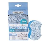 Spongeables Pedi Scrub Foot Buffer, Soap is in Sponge, Contains Tea Tree Oil, Foot Exfoliating Sponge with Heel Pads and Pedicure Oil, Over 20 Washes, Fresh Linen Scent, 50ml (1 Pack)
