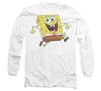 Spongebob Happy Running Mens Long Sleeve T Shirt, White, Large