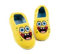 SpongeBob Kids Slippers | Boys Girls Animated Character Face Yellow Blue Elasticated Heel Support House Sliders | Movie Series Merchandise 10 Child UK