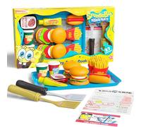 SpongeBob Krusty Krab Interactive Play Kitchen Set - Krabby Patty Playset, Kids Play Food, Burgers, Fries, Drinks & 2 Spatulas - Kitchen Toy for Pretend Cooking & Role Play, Ages 3+ - Spongebob Toys