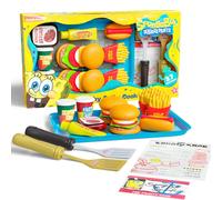 SpongeBob Krusty Krab Interactive Play Kitchen Set - Krabby Patty Playset, Kids Play Food, Burgers, Fries, Drinks & 2 Spatulas - Kitchen Toy for
