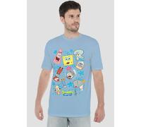 Spongebob Men's Character Faces T-Shirt, Light Blue | Size: Medium Spongebob Light Blue M