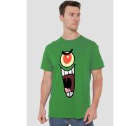 Spongebob Men's Plankton Sinister Face T-Shirt, Kelly Green in Dark Green | Size: Small Spongebob Dark Green S