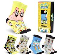SpongeBob Mens Socks Pack of 5 Crew Socks for Men Teenagers Soft Breathable Work Sports Casual - Size 6-10 Mens Gifts (Yellow, 6.5/9.5 UK)