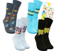 Spongebob Socks for Men Set - Bundle with 4 Pairs of Crew Socks for Men Shoe Size 10-13 Plus Stickers, More | Spongebob Squarepants Apparel Gift Set