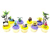 SPONGEBOB SQUAREPANTS 11 Piece Birthday Cupcake Topper Set - 2" to 3" Cupcake Toppers of Squidward, Sandy Cheeks, Patrick Star, Mr. Krabs, Plankton, Gary and Other Decorative Themed Accessories