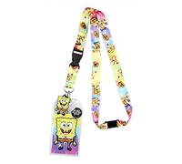 SpongeBob SquarePants and Patrick Riding Krabby Patties Breakaway ID Lanyard with Detachable Badge Holder Rubber Charm and Collectible Sticker