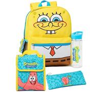 SPONGEBOB SQUAREPANTS Backpack Set | Kids 4 Piece Multicoloured Rucksack Bundle with School Bag, Pencil Case, Lunch Bag & Water Bottle | Sponge Bob, Patrick & Gary Matching Set | Back to School Gifts