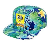 Spongebob Squarepants Baseball Cap, Tropical Floral Curved Brim Adjustable Snapback Hat, Blue and Green, One Size, Multi, One Size