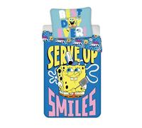 SpongeBob SquarePants Bedding Set 100% Cotton | Kids Single Size Duvet Cover 140x200 cm + Pillowcase 60x65 cm | “Serve Up Smiles” Cartoon Print | Soft & Breathable | Fun SpongeBob Bedroom Decor
