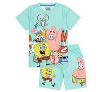 SpongeBob SquarePants Boy's Characters Short Sleeve Short Leg Pyjama Set | Boys Blue | Officially Licensed Merch | Size: 7-8 Years Spongebob Squarepants Blue 7-8 Years