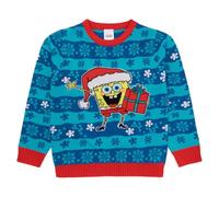 SPONGEBOB SQUAREPANTS Boys Christmas Jumper | Kids Festive Knitted Xmas Sweater | Santa Spongebob Design | Ages 4-10 Years (UK, Age, 9 Years, 10 Years, Regular) Blue