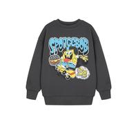 SPONGEBOB SQUAREPANTS Boys Grey Graphic Tee | SB Initials Long Sleeve Cartoon Top | Classic Crew Neck Pull-On Shirt for Autumn-Winter | Casual Wear Spongebob Apparel