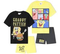SpongeBob SquarePants Boys Pyjama Set 3-8 Yrs, 2 Pack Short Pj Bottoms Crew Neck Kids T-shirts, Soft Loungewear Gifts Boys (3-4 Years, Multi SpongeBob, 2 Pack)